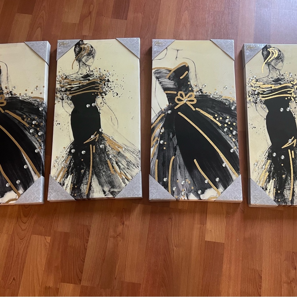 Home decor Elegant Black and Gold Dress Art Set of 4 painting  wall art